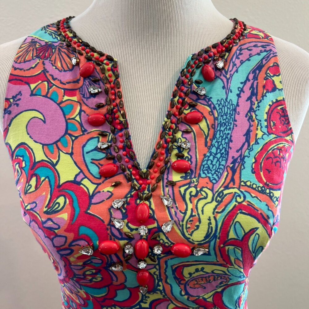 Lilly Pulitzer Lloyd Feeling Groovy Print Retro Bright Boho Dress Size 2 - Picture 3 of 6